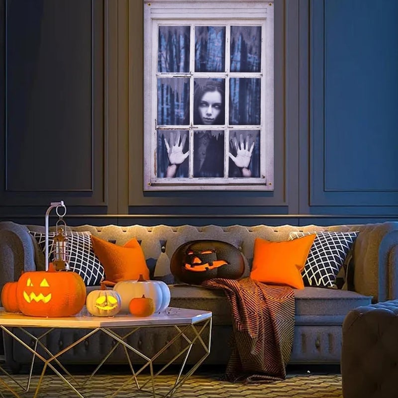 DPWCVM Ghost Halloween Decor - White Eyes Window Silhouette Curtains for Door, Wall - Scary Indoor/Outdoor Decor (Horror Nun) - Image 4